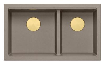 Chiuveta dublă Quadri Newport II din granit Taupe 702 x 390 mm cu dop aurit 1208971382