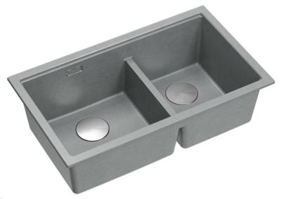 Chiuveta dublă Quadri Newport II din granit gri, încorporabilă, 702 x 390 mm, cu dop din oțel inoxidabil 1208971385