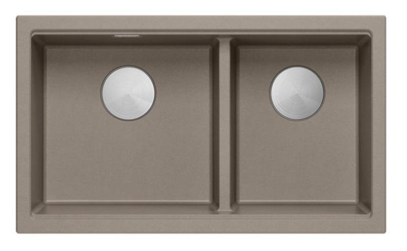 Chiuveta dublă Quadri Newport II din granit Taupe, cu montaj sub blat, 702 x 390 mm, cu dop din inox 1208971387