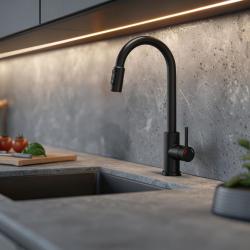 Baterie de bucătărie Quadri Viora Neagră cu 3 căi și o conexiune suplimentară pentru apă filtrată 1208971403