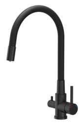 Baterie de bucătărie Quadri Selene Negru cu 3 căi, cu ieșire flexibilă și conexiune suplimentară pentru apă filtrată 1208971406