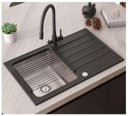 Baterie de bucătărie Quadri Selene Negru cu 3 căi, cu ieșire flexibilă și conexiune suplimentară pentru apă filtrată 1208971406