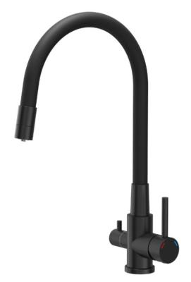 Baterie de bucătărie Quadri Selene Negru cu 3 căi, cu ieșire flexibilă și conexiune suplimentară pentru apă filtrată 1208971406