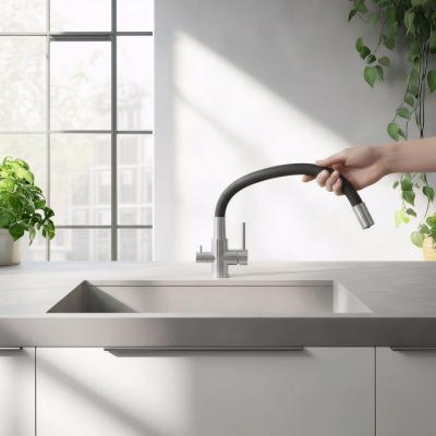 Baterie de bucătărie Quadri Selene din oțel inoxidabil cu 3 căi, cu gură de evacuare flexibilă și conexiune suplimentară pentru apă filtrată 1208971407