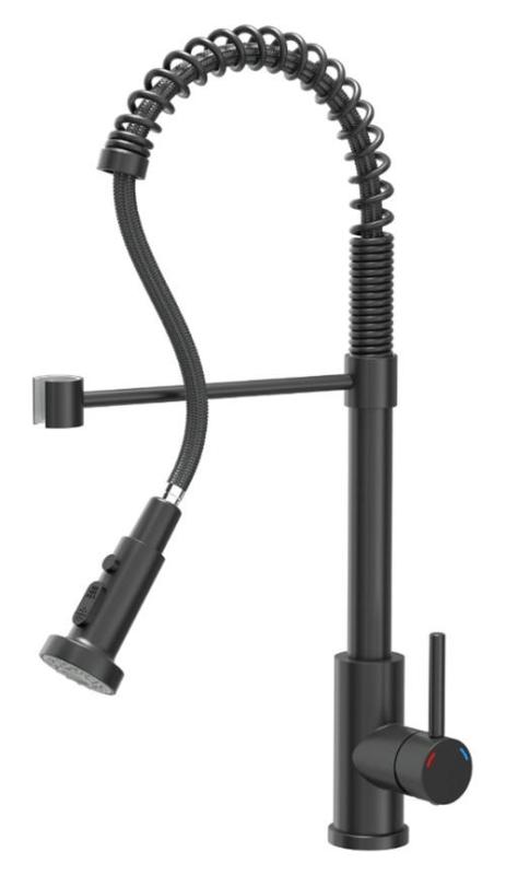 Baterie de bucătărie Quadri Redwick neagră cu gură de evacuare semi-flexibilă și duș cu 2 tipuri de jet plus funcție de oprire a apei 1208971410