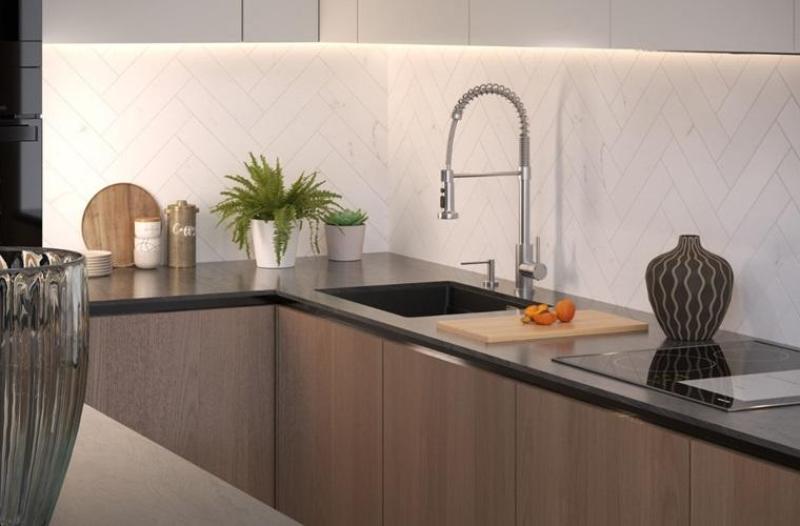 Baterie de bucătărie Quadri Redwick din oțel inoxidabil cu gura semi-flexibilă și duș cu 2 tipuri de jeturi plus funcție de oprire a apei 1208971411