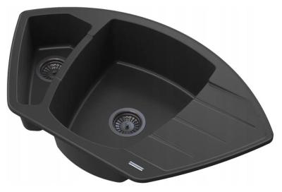 Graniteland Monte Granit negru Chiuveta de colț de suprafață 901x538mm cu Plug din oțel inoxidabil 1208971413