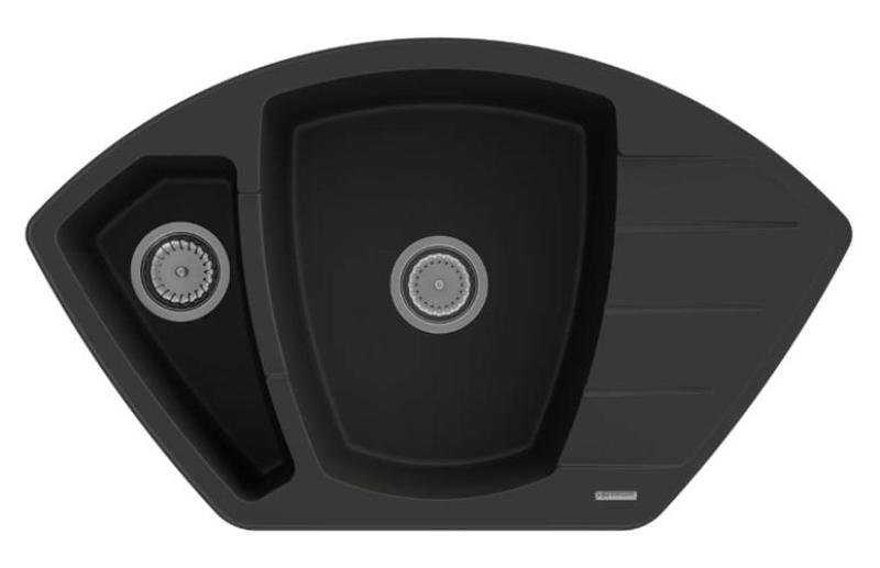 Graniteland Monte Granit negru Chiuveta de colț de suprafață 901x538mm cu Plug din oțel inoxidabil 1208971413