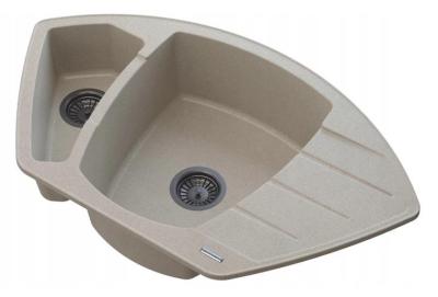 Graniteland Monte Granit bej Chiuvetă de colț de suprafață 901x538mm cu Plug din inox 1208971414