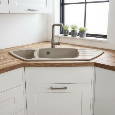 Graniteland Monte Granit bej Chiuvetă de colț de suprafață 901x538mm cu Plug din inox 1208971414