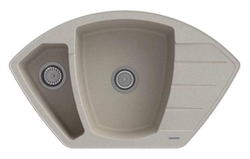 Graniteland Monte Granit bej Chiuvetă de colț de suprafață 901x538mm cu Plug din inox 1208971414
