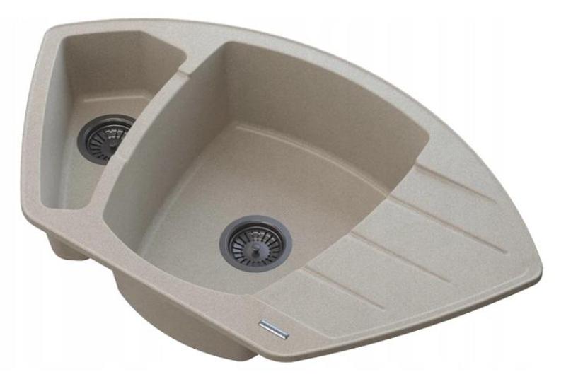 Graniteland Monte Granit bej Chiuvetă de colț de suprafață 901x538mm cu Plug din inox 1208971414