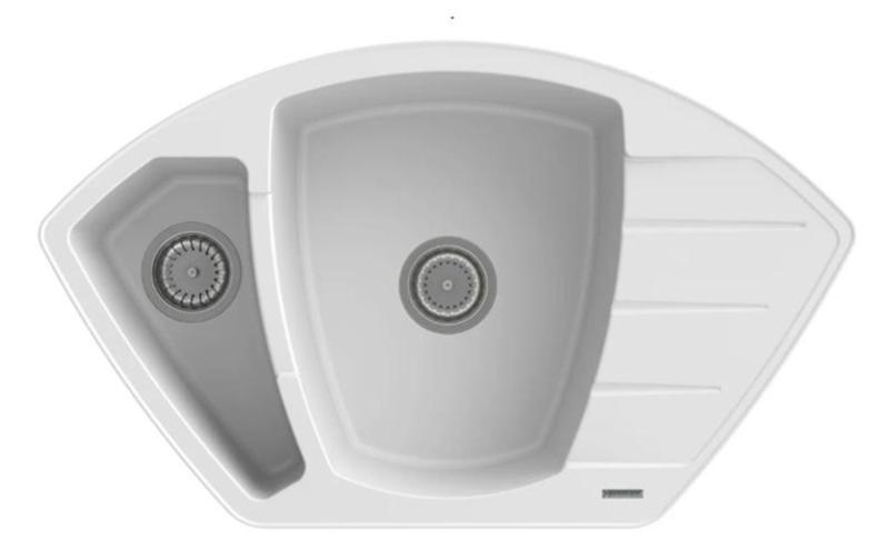Graniteland Monte Chiuvetă de colț din granit alb, de suprafață 901x538mm cu plug din oțel inoxidabil 1208971415