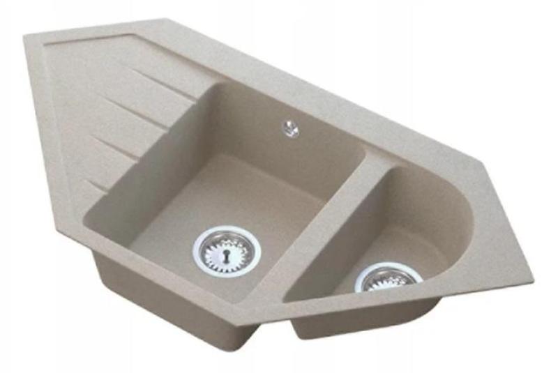 Graniteland Amiata Granit bej Chiuvetă de colț de suprafață 965x496mm cu Plug din oțel inoxidabil 1208971417