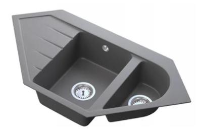 Graniteland Amiata Granit gri cufăr de colț pentru montare pe suprafață 965x496mm cu Plug din oțel inoxidabil 1208971419