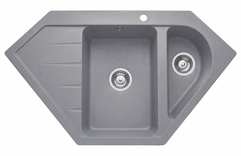 Graniteland Amiata Chiuvetă de colț din granit gri, montată pe blat, 955 x 489 mm, cu dop din oțel inoxidabil 1208971419