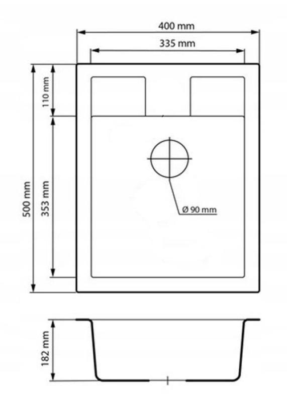 Graniteland Prest Chiuvetă bej din granit Tapwing cu orificiu pentru robinet, montare pe blat 400x500mm cu Plug din oțel inoxidabil 1208971422
