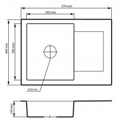 Graniteland Nex Chiuvetă de granit gri cu zonă de scurgere 574x464 mm 1208971431