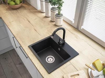 Graniteland Nera Chiuvetă din Granit 45x42 cm Aspect de piatră de ardezie Montare cu banca de găuri pentru robinet și plug din oțel inoxidabil 1208971432