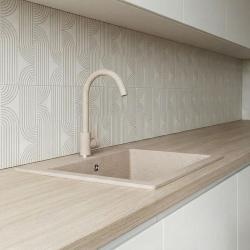 Graniteland Nera Chiuvetă din granit 45x42 cm Bej de suprafață cu gaură pentru robinet și dop din inox 1208971434