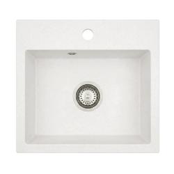 Graniteland Nera Chiuvetă de granit 45x42 cm Montare albă cu gaura pentru robinet și dop din oțel inoxidabil 1208971435