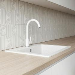 Graniteland Nera Chiuvetă de granit 45x42 cm Montare albă cu gaura pentru robinet și dop din oțel inoxidabil 1208971435