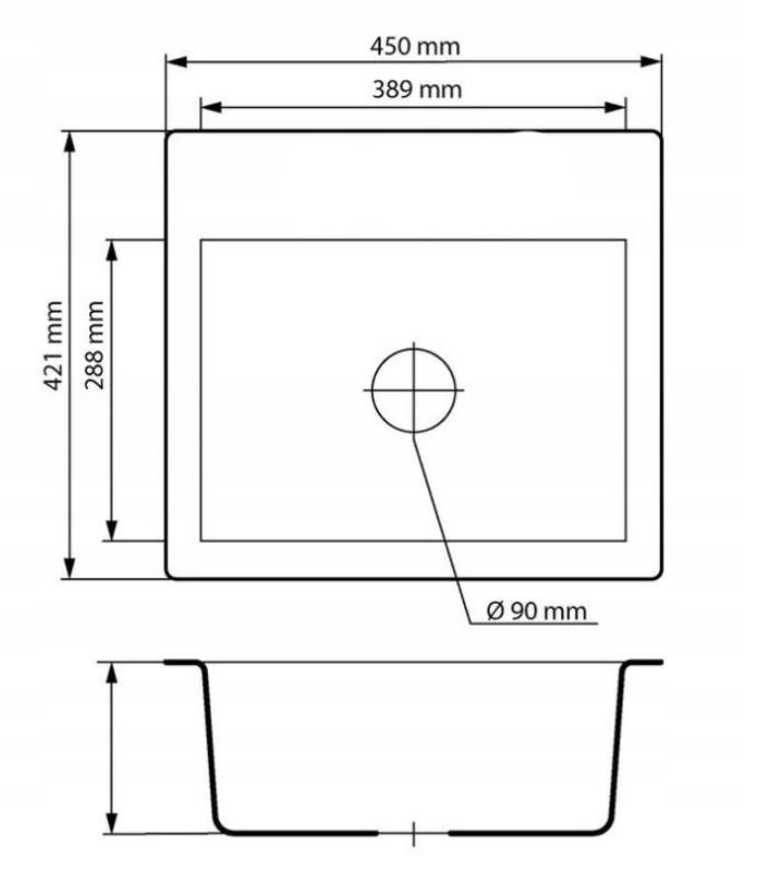Graniteland Nera Chiuveta de granit 45x42 cm Gri Montare de suprafață cu gaură pentru robinet și dop din inox 1208971436