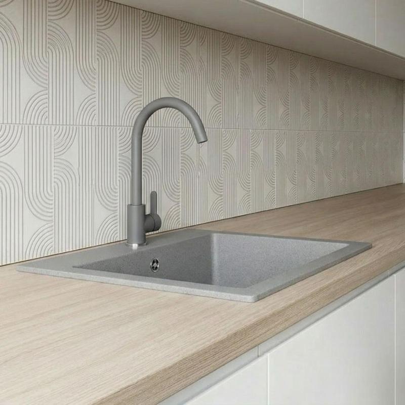 Graniteland Nera Chiuveta de granit 45x42 cm Gri Montare de suprafață cu gaură pentru robinet și dop din inox 1208971436