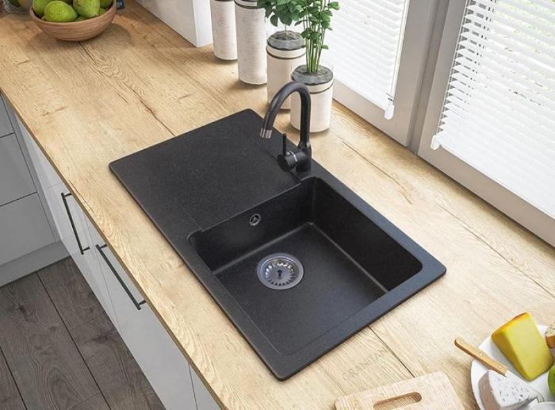 Graniteland Liri Granit Arduin cu aspect de piatră dură, chiuvetă cu zonă de scurgere 765x448 mm 1208971437