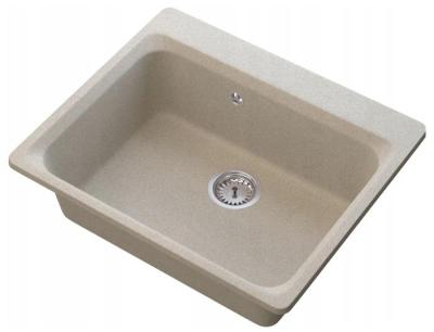 Graniteland Vastone Chiuvetă din granit 619x522 mm Bej de suprafață cu banc pentru robinete și dop din oțel inoxidabil 1208971444