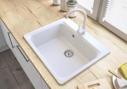 Graniteland Vastone Chiuvetă din Granit 619x522 mm Albă de Suprafață cu Orificiu pentru Robinet și Dop din Oțel Inoxidabil 1208971445