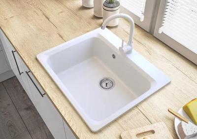 Graniteland Vastone Chiuvetă din Granit 619x522 mm Albă de Suprafață cu Orificiu pentru Robinet și Dop din Oțel Inoxidabil 1208971445
