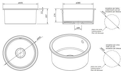 Ausmann Ceramic Ember Chiuvetă ceramică rotundă albă de suprafață și submontare cu dop auriu 1208971461