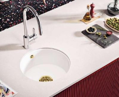 Ausmann Ceramic Ember Chiuvetă ceramică rotundă albă de suprafață și submontare cu dop auriu 1208971461