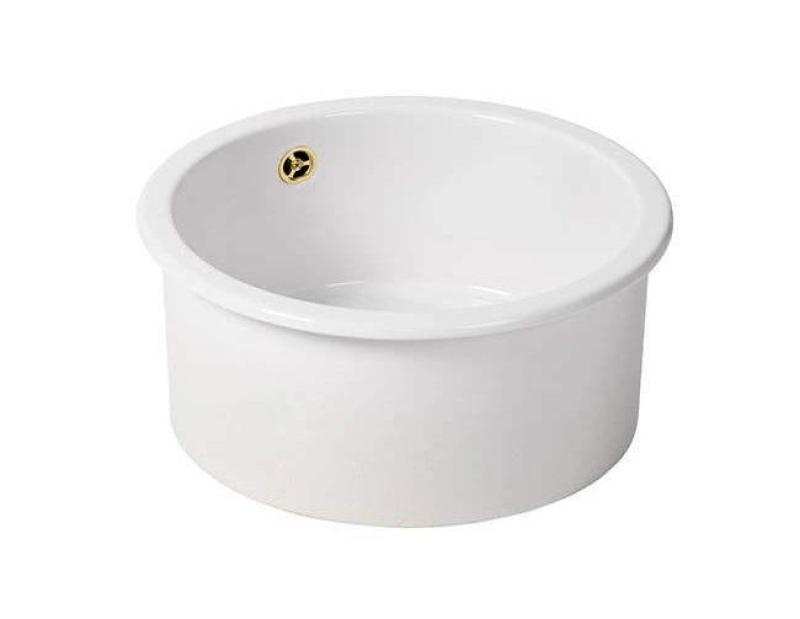 Ausmann Ceramic Ember Chiuvetă ceramică rotundă albă de suprafață și submontare cu dop auriu 1208971461