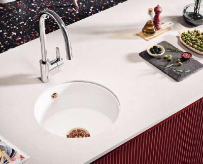 Ausmann Ceramic Ember Chiuveta rotundă ceramică albă de montare superioară și inferioară cu dop de cupru 1208971462