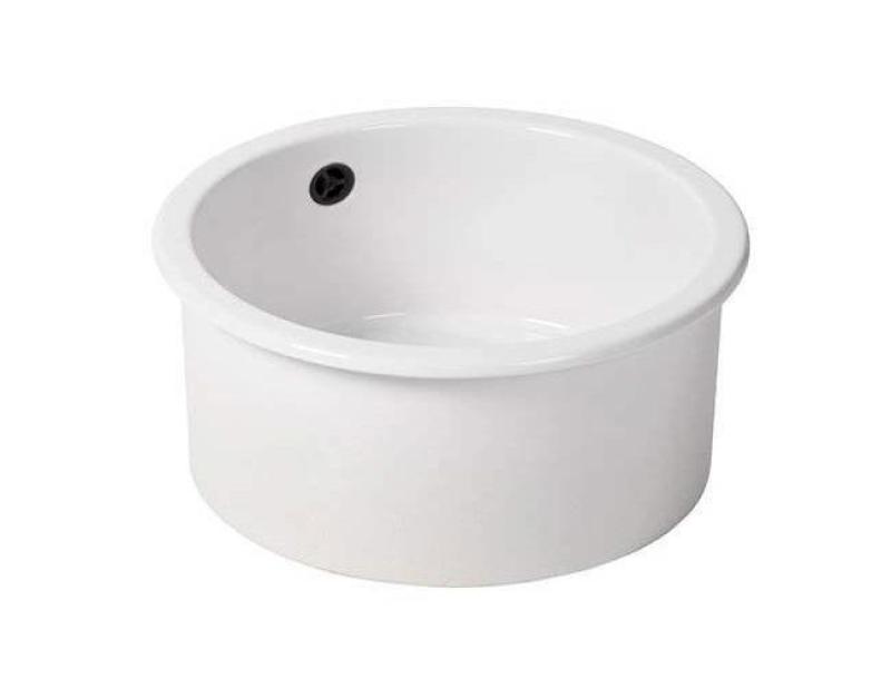 Ausmann Ceramic Ember Chiuveta rotundă ceramică albă, montabilă deasupra și dedesubt, cu dop negru 1208971464