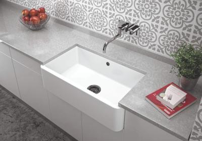 Ausmann Ceramic Mira Chiuvetă Ceramică Albă - Submontaj și Intermediar 795 x 460 mm cu dop metalic Gun 1208971468