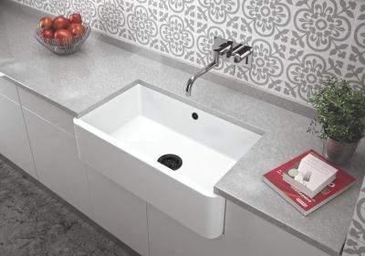 Ausmann Ceramic Mira Chiuvetă ceramică albă - Submontaj și între montaj 795 x 460 mm cu dop negru 1208971469