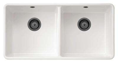 Ausmann Ceramic Mira Ceramică Albă Chiuvetă Dublă - Submontare și Între Montări 890 x 456 mm cu dopuri metalice Gun 1208971473