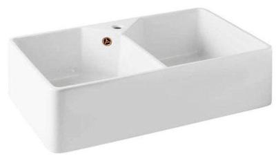 Ausmann Ceramic Mira Chiuvetă dublă ceramică albă - Submontare și Intermontare 793 x 450 mm cu gaură pentru robinet și dop de cupru 1208971477