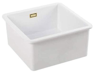 Ausmann Ceramic Ember Chiuveta ceramică albă pătrată de suprafață și de încastrare 40 x 40 cm cu dop auriu 1208971481