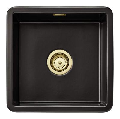 Ausmann Ceramic Ember Chiuveta pătrată ceramică în negru mat Suprafață și submontare 40 x 40 cm cu dop auriu 1208971486