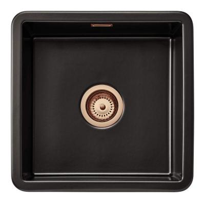 Ausmann Ceramic Ember Chiuveta pătrată ceramică mată neagră de suprafață și submontaj 40 x 40 cm cu dop de cupru 1208971487