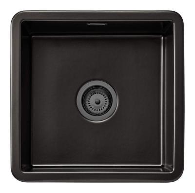 Ausmann Ceramic Ember Chiuvetă pătrată ceramică mată neagră de suprafață și submontare 40 x 40 cm cu dop metalic Gun 1208971488