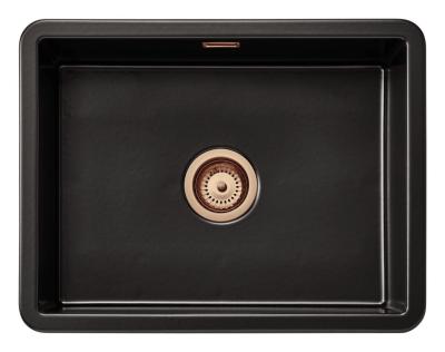 Ausmann Ceramic Ember Chiuvetă ceramică mată neagră - Montare superioară și inferioară 54 x 40 cm cu dop de cupru 1208971497