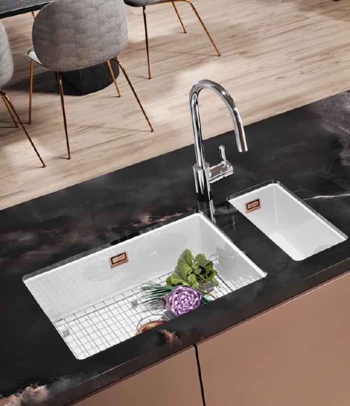 Ausmann Ceramic Ember Chiuvetă ceramică albă jumătate montaj superior și inferior 174 x 400 mm cu dop de cupru 1208971502