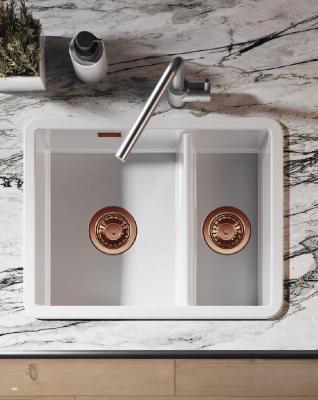Ausmann Ceramic Ember Chiuvetă ceramică albă cu o jumătate de înălțime pentru montare superioară și inferioară 535 x 400 mm cu dopuri de cupru 1208971507