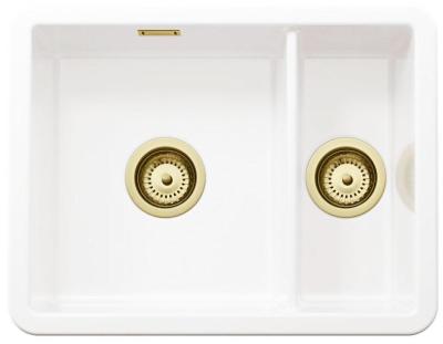 Ausmann Ceramic Ember Chiuveta ceramică albă de o jumătate și jumătate de construcție și submersibilă 495 x 370 mm cu dopuri de aur 1208971511
