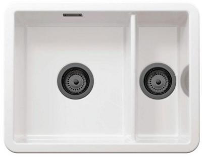 Ausmann Ceramic Ember Chiuveta Ceramica Alba Unu și Jumătate de Suprafață și Subfață 495 x 370 mm cu Dopuri de Gun Metal 1208971515